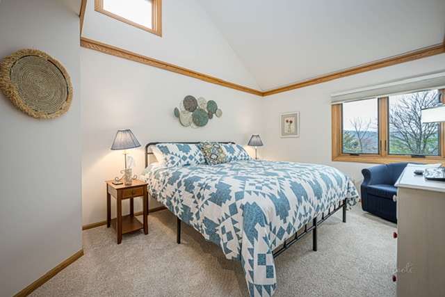 Ორი საძინებლიდან ერთ-ერთი მთავარ დონეზე.  Მთავარი სართული დიდი საძინებელი Roku ტელევიზორით და სრული აბაზანა კარის მიღმა.