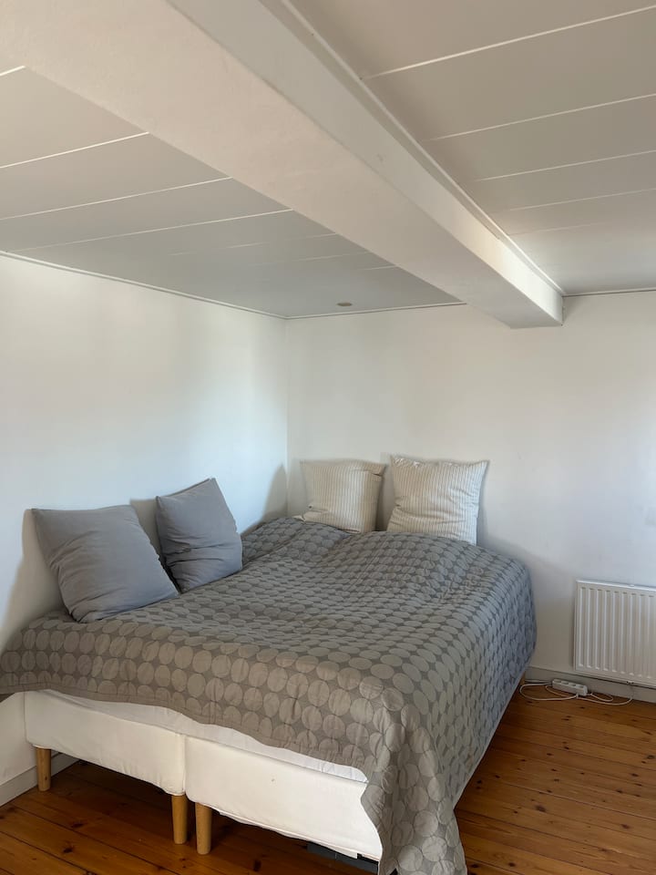 מיטה: 160x200
החדר נמצא בקומה למעלה. אפשר להגיע אליו דרך גרם המדרגות הלולייני במסדרון.  יש מיציאת החדר למרפסת גג שבה אפשר לשהות, אבל לא לרעוד עם כיסאות או לעשות רעש, כי חדר השינה של השכן נמצא ממש מתחת 