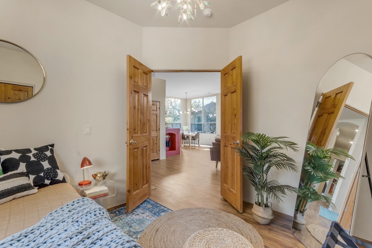 It opens right into the living space. 