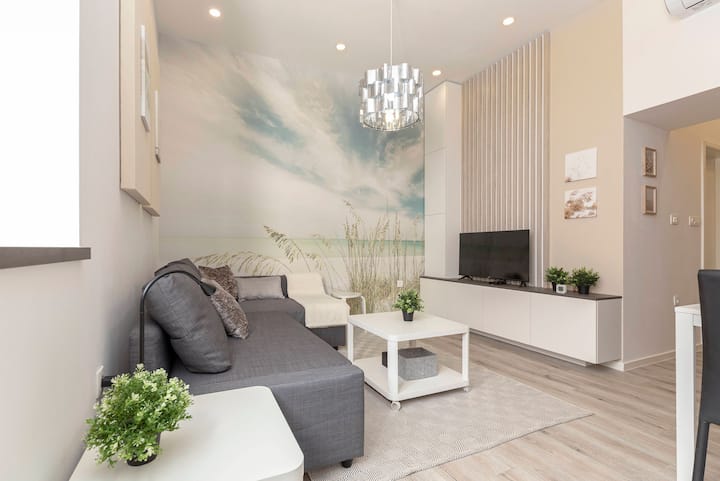 Sala de estar: cómodo sofá cama y TV LCD