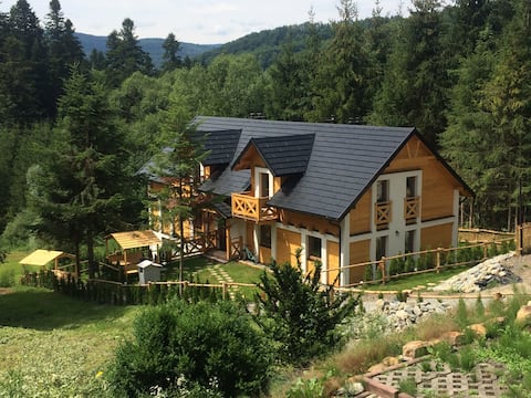 Log cabin on Lake Solina in the Bieszczady Mountains