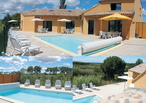 villa with heated pool