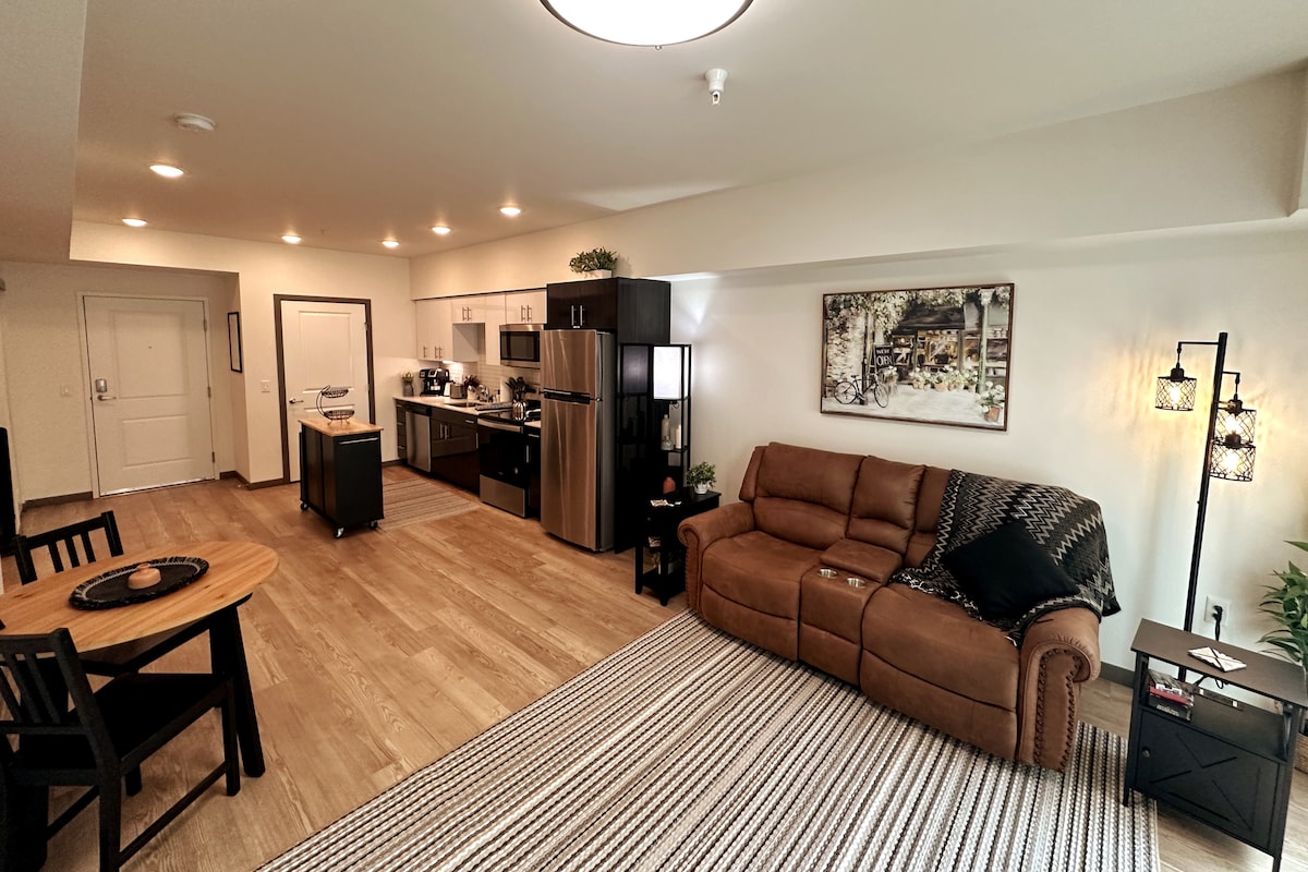 Open concept living! We provide high quality furnishings to improve your stay.