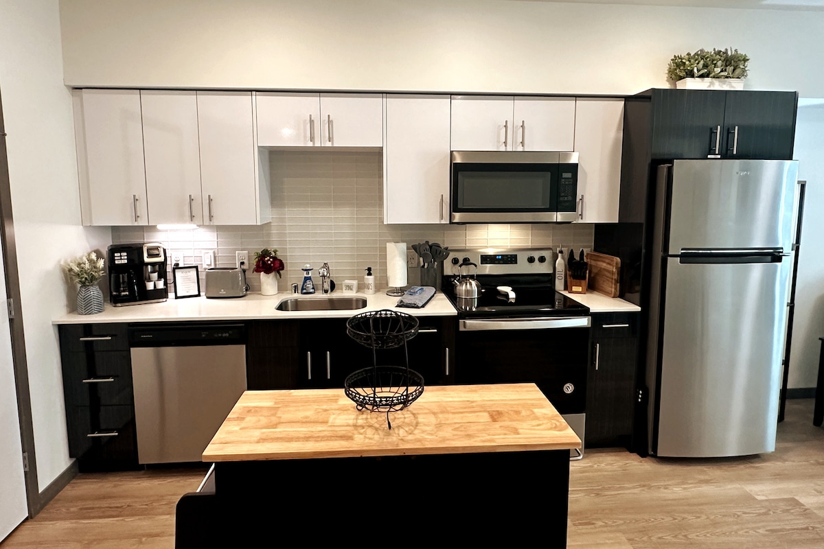 Your kitchen is stocked with quality nonstick pans, baking sheets, utensils, bowls, glassware, and even has an air fryer.