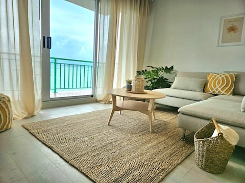 A balcony overlooking the sea