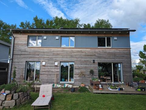 Beautiful wooden house with garden