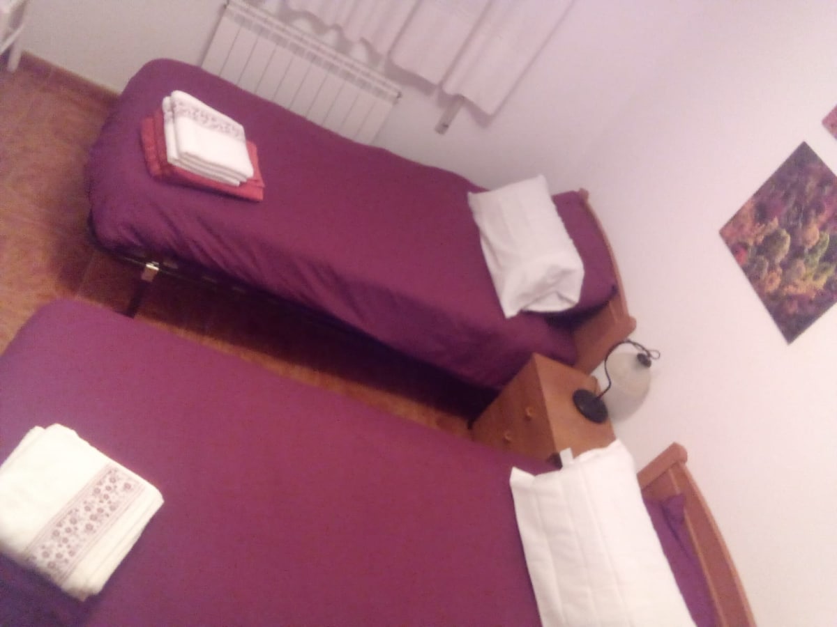 寝室 2 1階にシングルベッドが2台。カサ・ルラル サン・バルトロメ・アラルシア