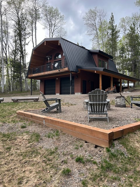 Rustic cabin in the woods.