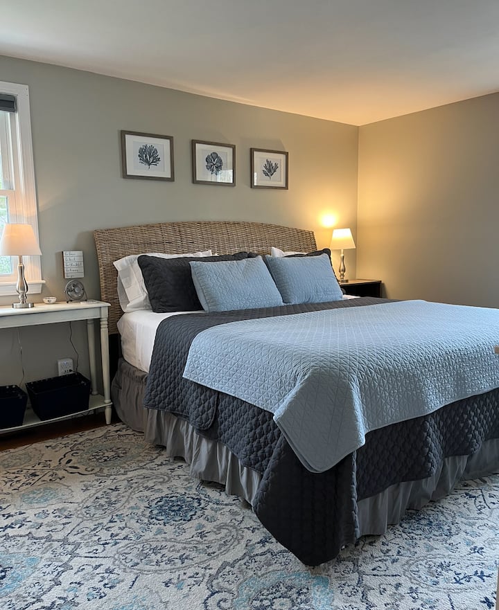 Hlavná spálňa s manželskou posteľou King, množstvom prirodzeného svetla a televízorom