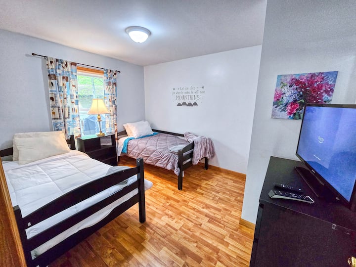 2 single beds and  TV, Located on 1st floor