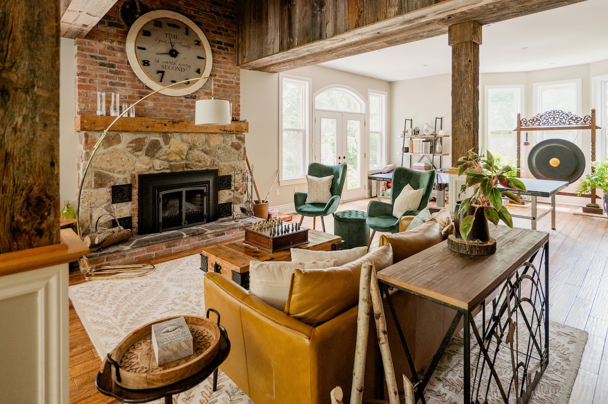 living space with gas fireplace