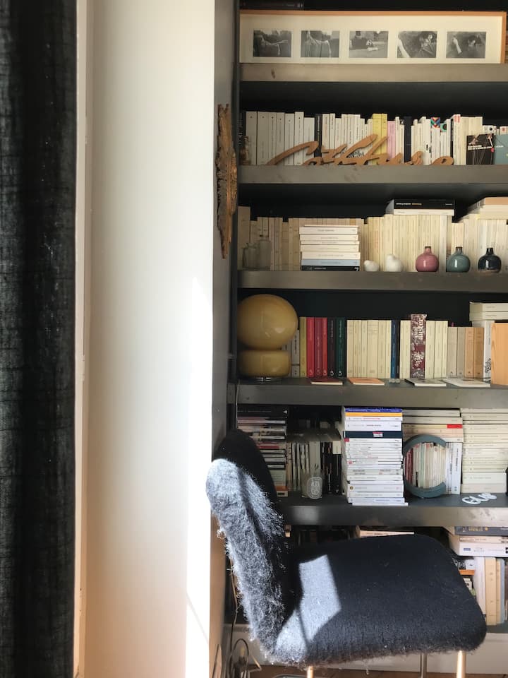 הספריות היפות של הדירה מכילות ספרים רבים לייעוץ.