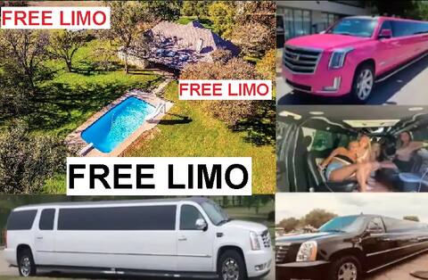 FREE LIMO, Private Pool Jacuzzi, 7 acres Sleeps 26