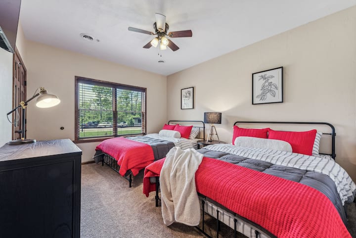 Bedroom 2 has 2 queen beds, ceiling fan, plenty of clothing storage for your stay.