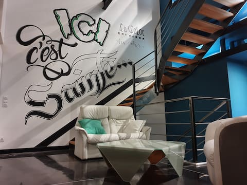 Luxury loft with gym.
