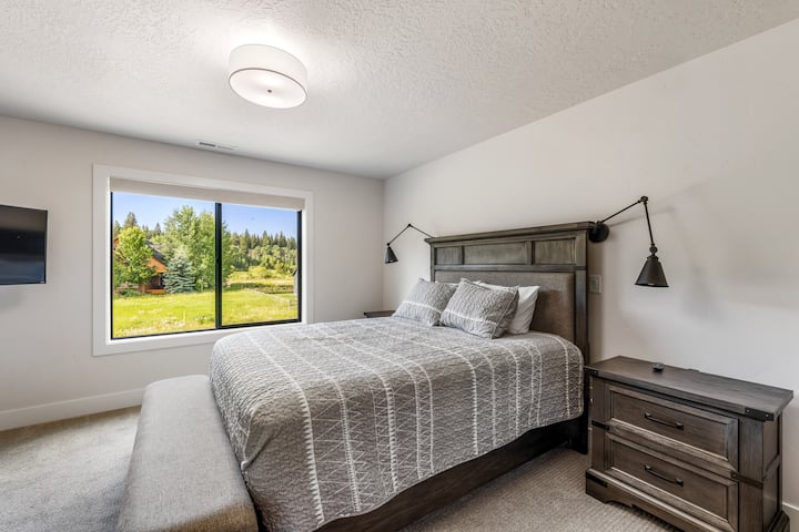 Upstairs queen with built in bunk bed