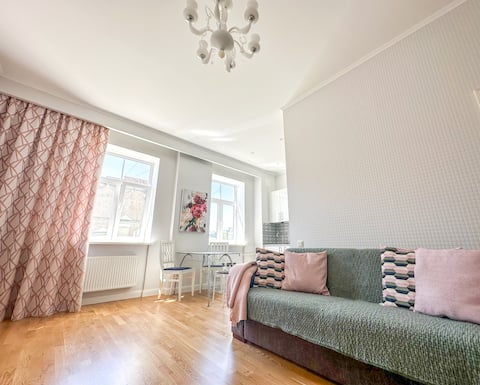 City heart, bright, loft view, free parking