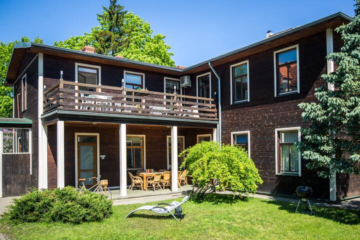 House with a terrace, hot tub, parking & backyard