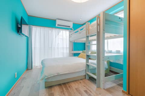 2 min to Azabu sta/3ppl/2 rooms