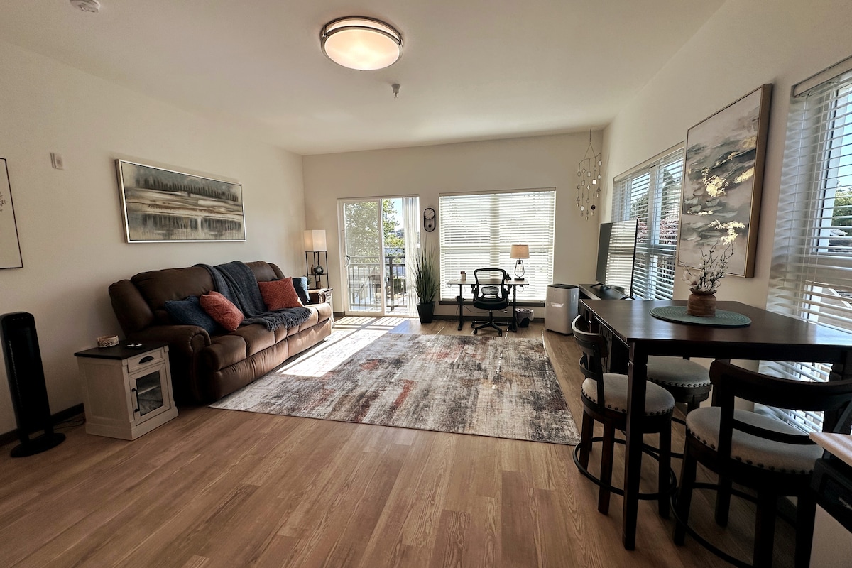 There is plenty of natural light. We made sure there are enough outlets and USB ports easily accessible for all your devices.
