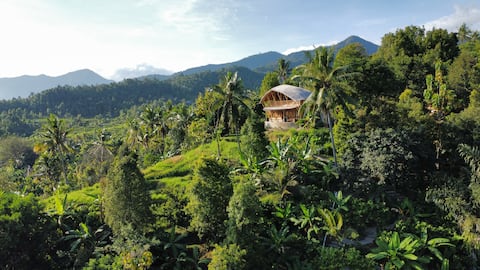 Bamboo house on hilltop with excellent views
