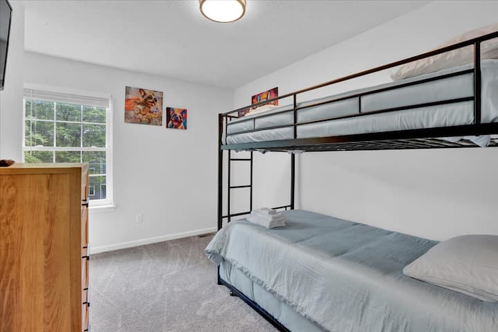 Twin bunk beds plus one twin trundle. 