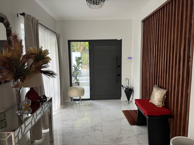 Vestíbulo de entrada y área de estar pequeña,