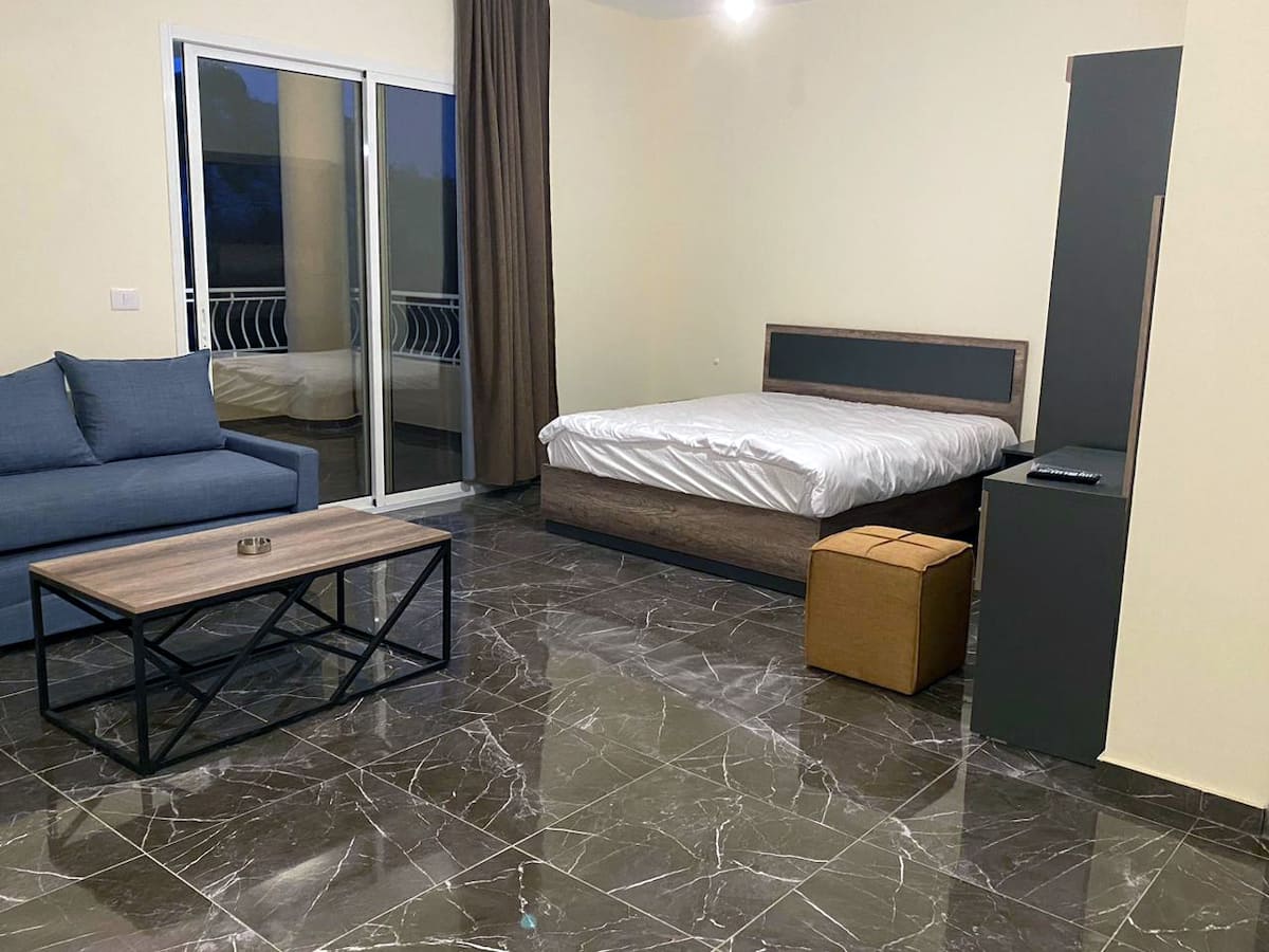 The comfortable open-space interior of Chalet 205