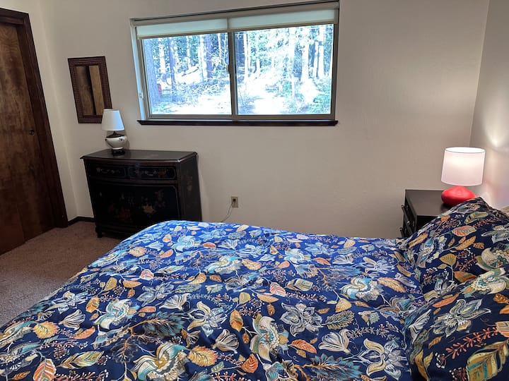 Dhomë gjumi "Queen", dritare përballë pyllit të shtëpisë 