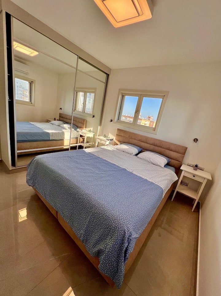 Living room view of Beachfront Apartment in Bat Yam