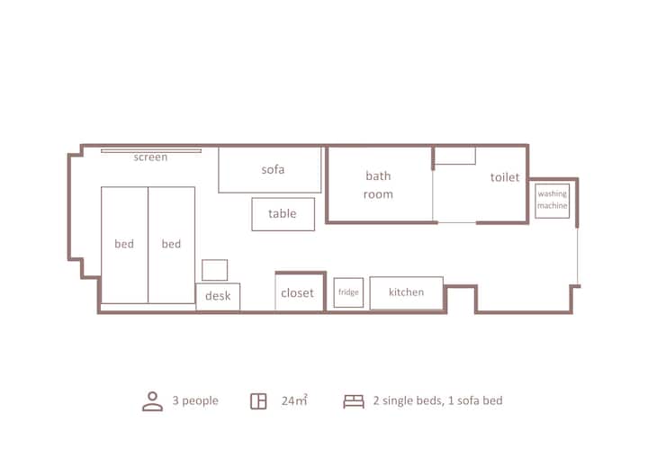 Apartment Hotel with Kitchen | 27.31 ㎡ | Max 3 people Apartment Hotel with Kitchen | 27.31 ㎡ | Max 3 people