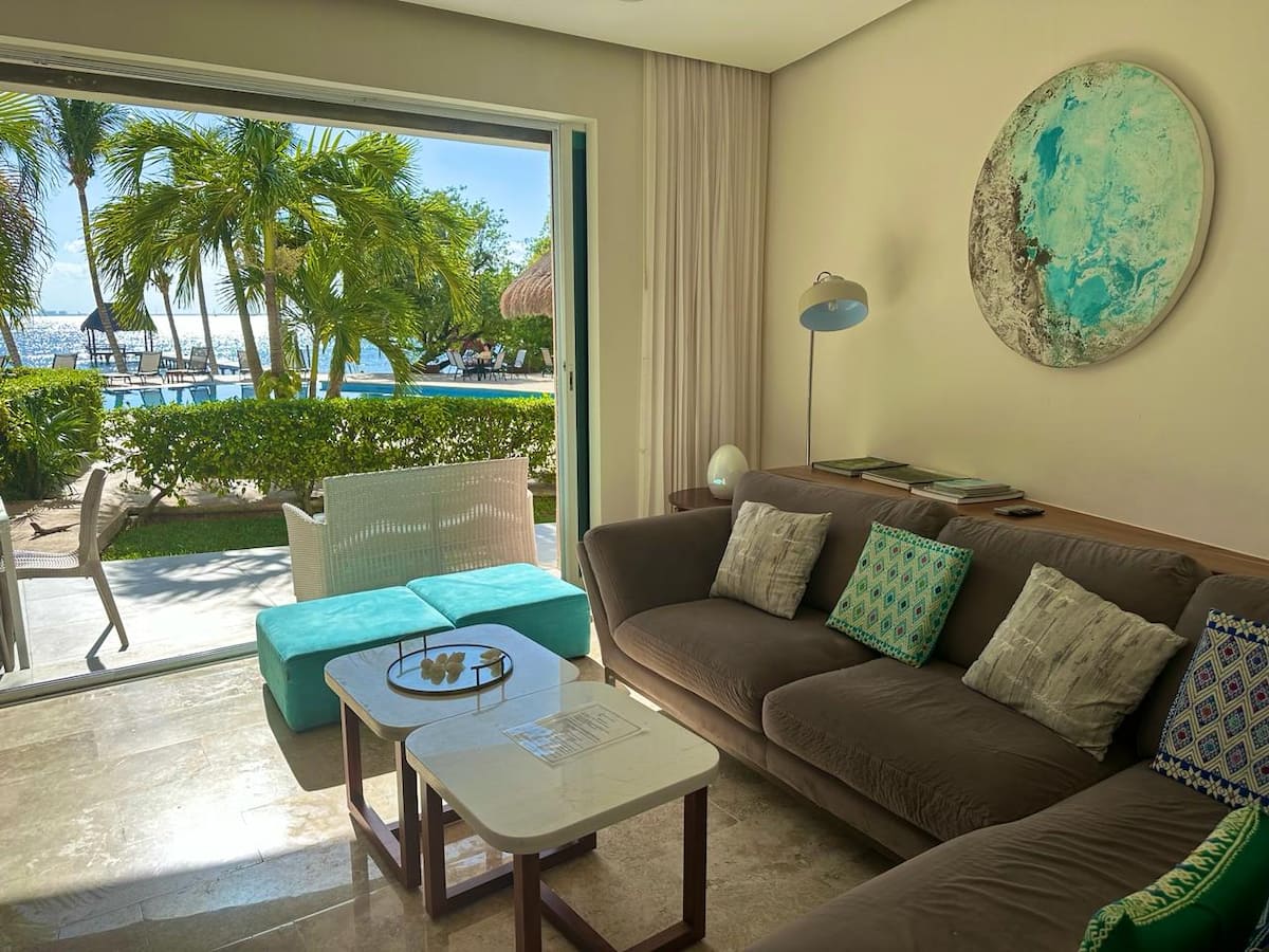 Loungers and rest areas on the condo's private beach