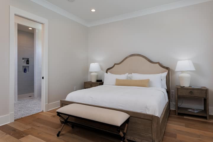 Primary Bedroom with King bed  with Smart TV and luxurious attached bathroom