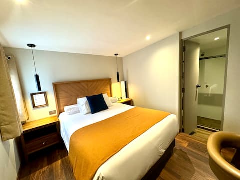 A small room with a bathroom.