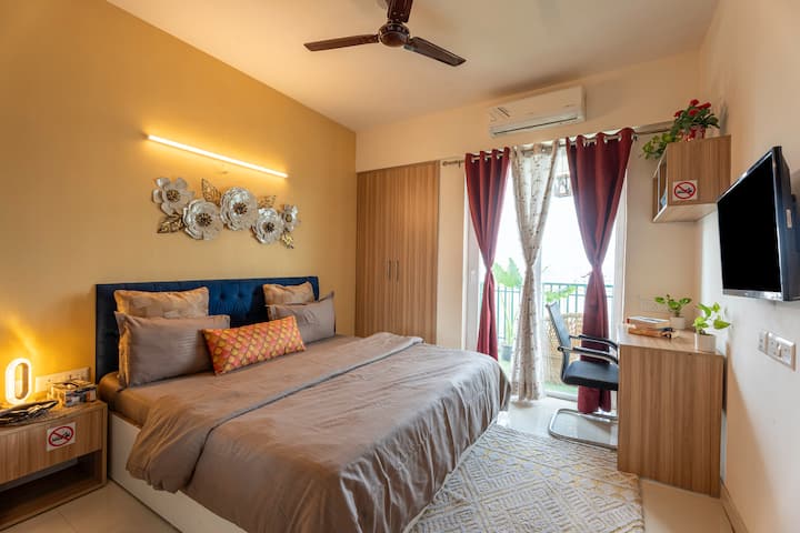 Indulge in luxury and tranquility in this thoughtfully curated bedroom.