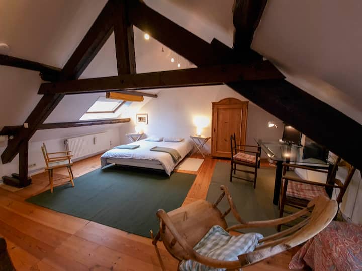 L'espace parent cosy sous le toit et la vue sur toute la région