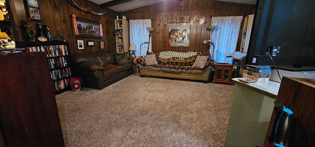 הספה הירוקה (לא עור) נפתחת לספה נפתחת בגודל קווין סייז