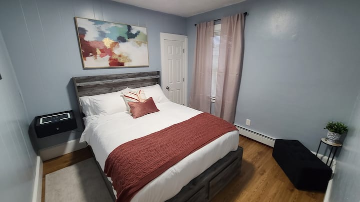 BR#2 The queen bed includes a memory foam mattress topper and built in LED lighting. There is also under the bed drawers for additional storage.