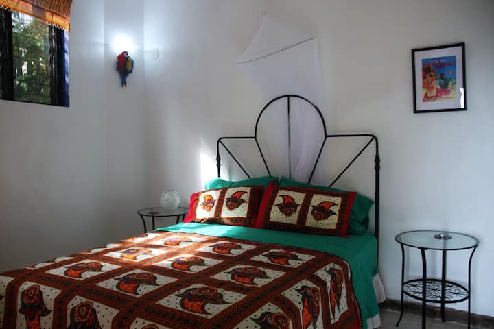 This bedroom has a split Queen bed. It is two beds that go together to make a Queen bed or can come apart as two single beds.