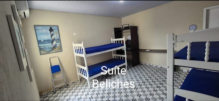 Klimatizovaná poschodová izba, 2 poschodové postele (4 lôžka), papagáj na vešiaky, malé schodisko na prístup k horným lôžkam, s vlastnou kúpeľňou (apartmán)