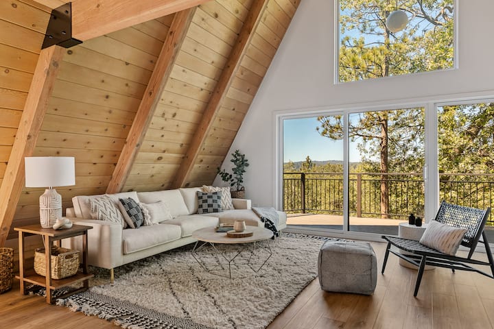 Modern A-Frame: 2 Decks, Firepit+BBQ+AC+EV+Views! - Cabins for Rent in ...