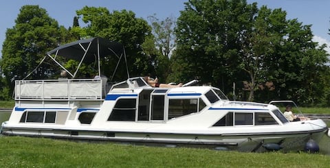 Relaxing on board a boat.