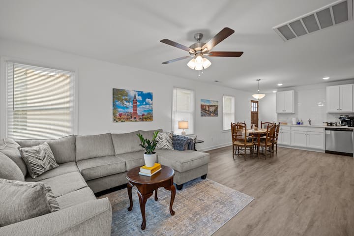 Walk to Downtown 3BR Home | King Bed + Porch