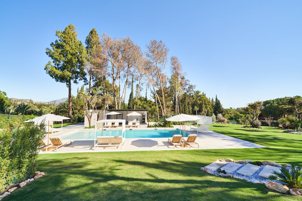 A white modern villa in big Marbella gardens, Marbella, Andalusia, Spain, photo 3 of 10