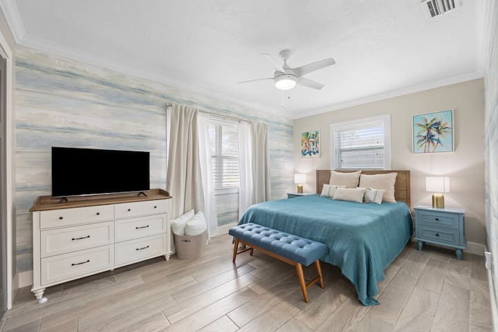 Tranquility bedroom.  Queen bed and TV.