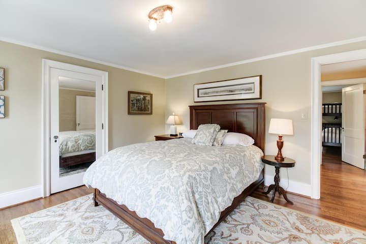 Bedroom #2 with queen bed, dresser, and closet