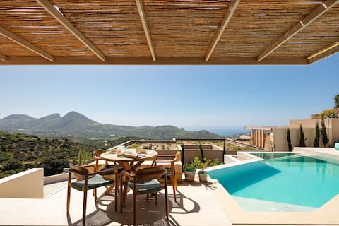 Seaview in South Crete Villa w/Heated Pool and BBQ