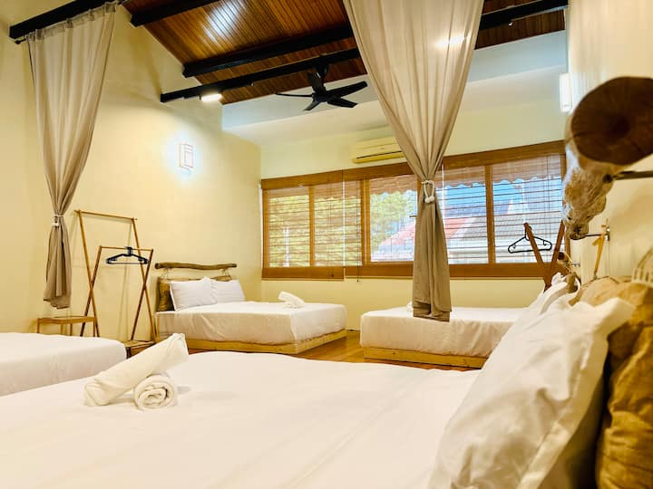 Kati 2 - dhoma e katërt e gjumit (banjë e bashkangjitur) 
- 4 krevat dopio "queen" 
- aircon 
- ventilatorë 