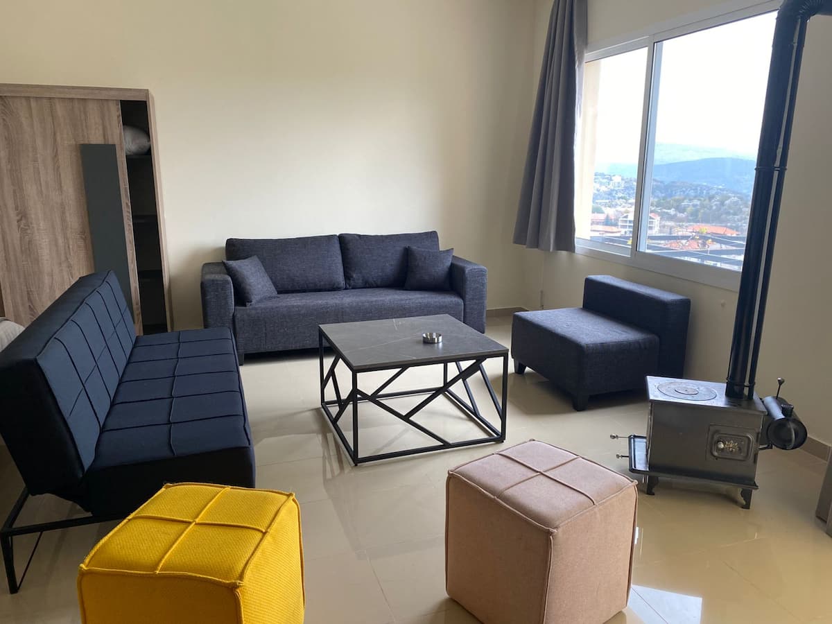 The open-space living and sleeping area of Chalet 103