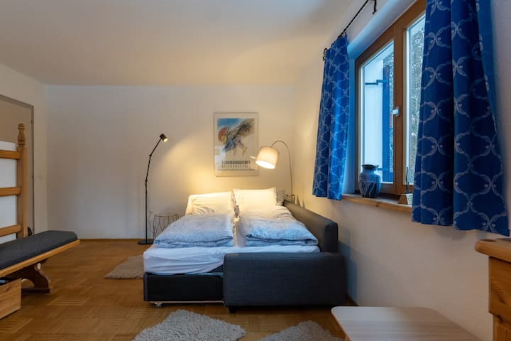 Голяма всекидневна с кът за сядане и диван (да се използва като разтегателен диван, ако е необходимо)
Голяма всекидневна с кът за сядане и диван (да се използва като диван, ако е необходимо)